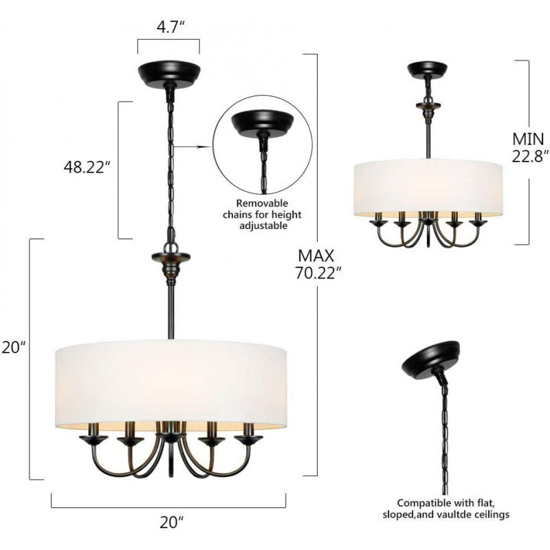 Nyneve 5 Light Dimmable Fabric Drum Chandelier
