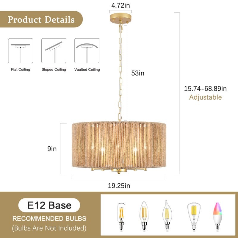 Haynes Rustic Rattan Dimmable Drum Pendant Light