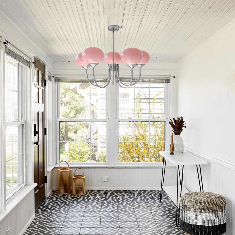 Bianca Colored Glass Shade Chandelier with Globes