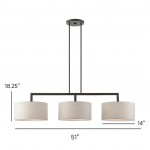 Glythar Black 3 Light White Fibric Drum Shades Linear Chandelier