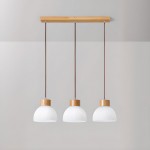 Tyrionth Wood Base 3 Light White Ribbed Glass Shade Pendant Light