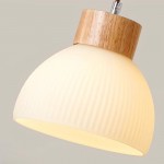 Tyrionth Wood Base 3 Light White Ribbed Glass Shade Pendant Light