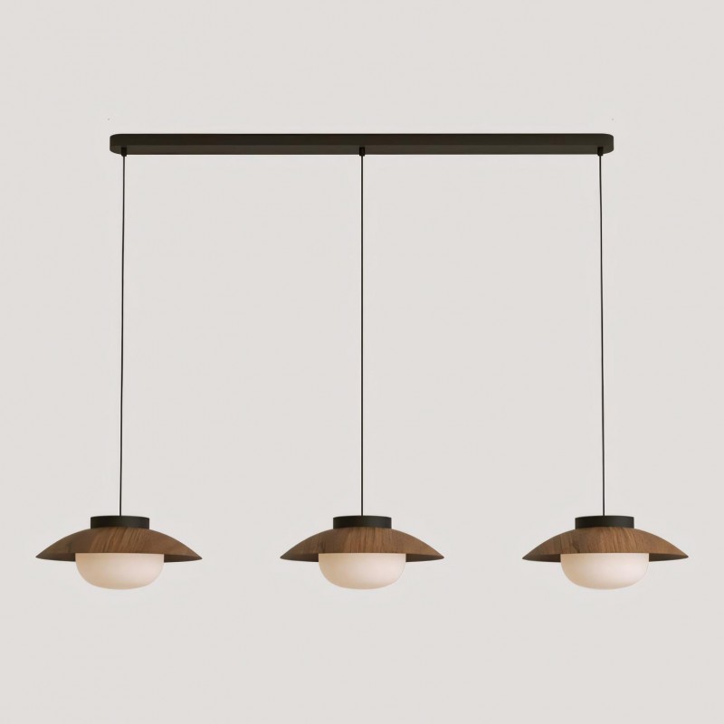 Uthar 3 Light Led Wood Color Round Pendant Light
