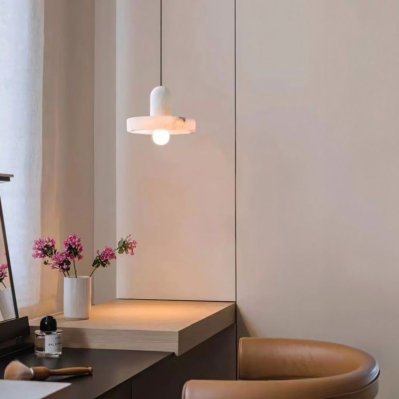 Vyndorix Farmhouse Hat Shaped Alabaster Pendant Light