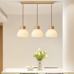 Tyrionth Wood Base 3 Light White Ribbed Glass Shade Pendant Light