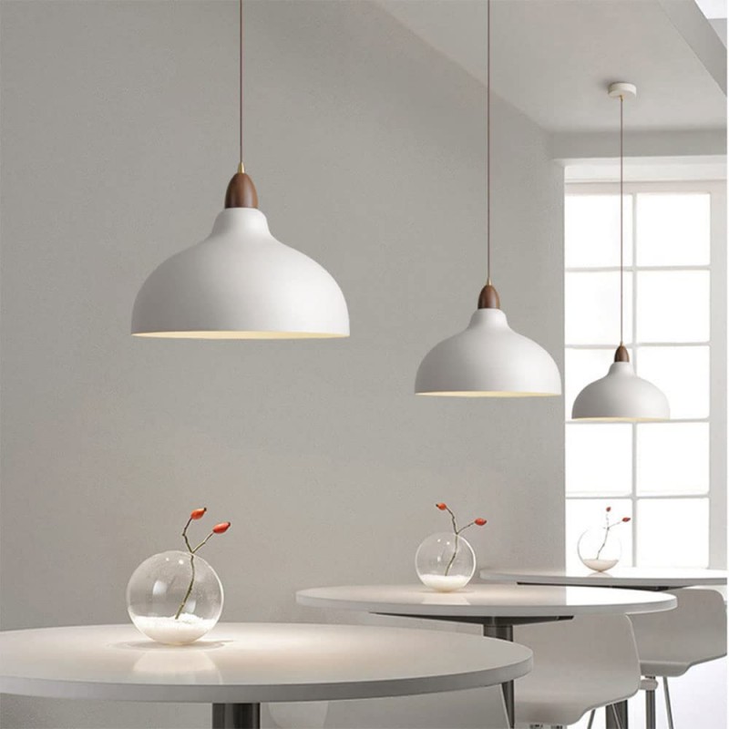 Zarek ‎Minimalist Walnut Wrought Iron Bowl Shaped Pendant Light