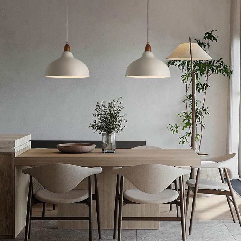 Zarek ‎Minimalist Walnut Wrought Iron Bowl Shaped Pendant Light