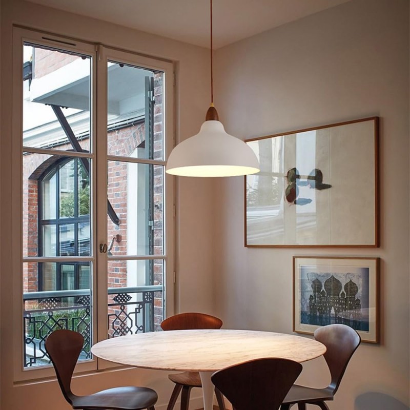 Zarek ‎Minimalist Walnut Wrought Iron Bowl Shaped Pendant Light