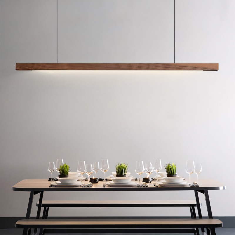Quorix Log Style Wood Led Linear Pendant Light With Remote Control