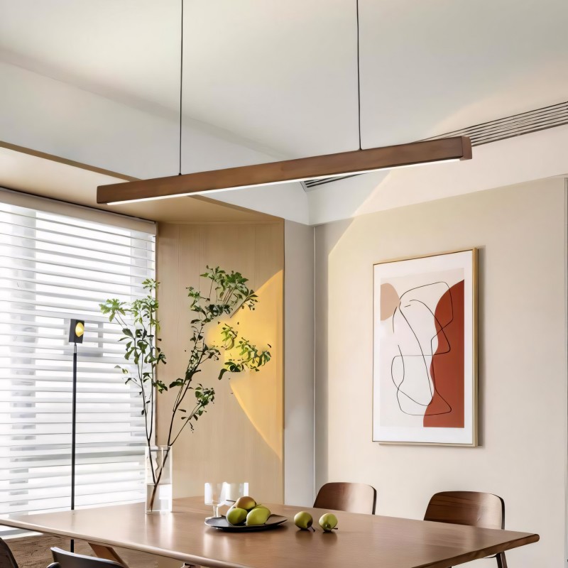 Quorix Log Style Wood Led Linear Pendant Light With Remote Control