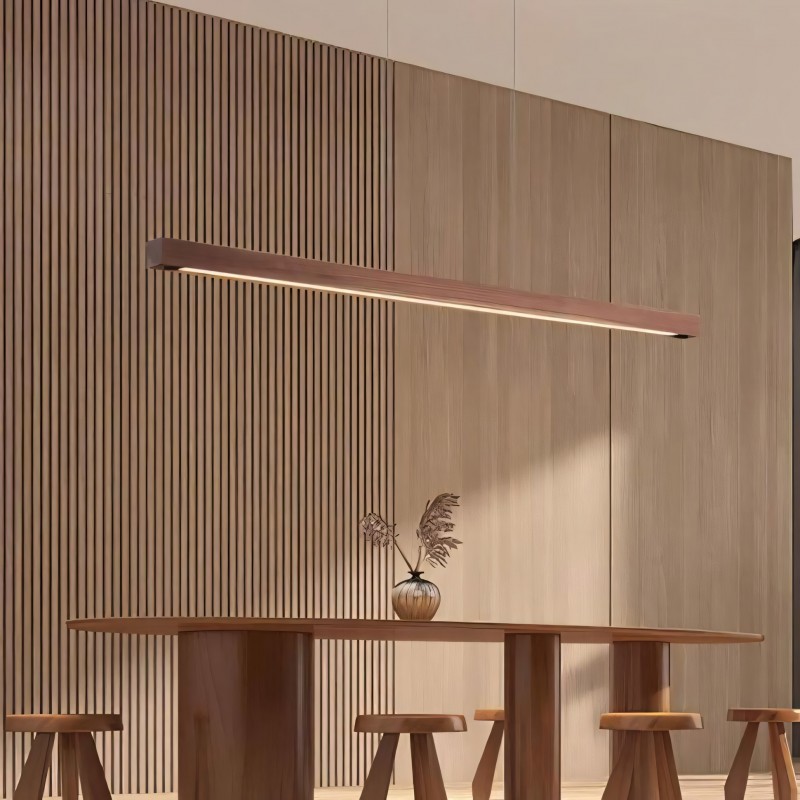 Quorix Log Style Wood Led Linear Pendant Light With Remote Control