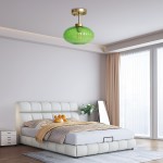 Jorik Natural Green Ribbed Glass Oval Ceiling Light