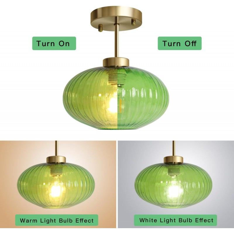 Jorik Natural Green Ribbed Glass Oval Ceiling Light