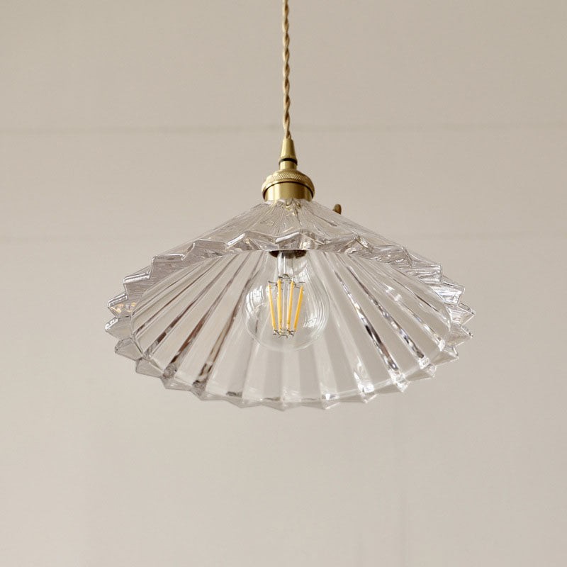 Fyron Retro Clear Brass Glass Pleated Pendant Light
