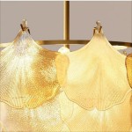 Cyan Champagne Ginkgo Leaf Textured Glass Chandelier