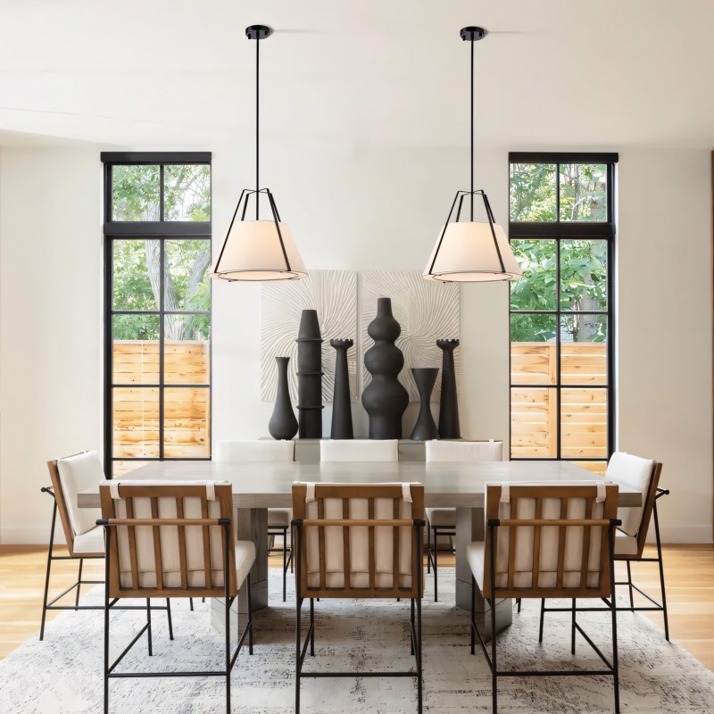 Zevran Farmhouse Metal Cone Fabric Pendant Light