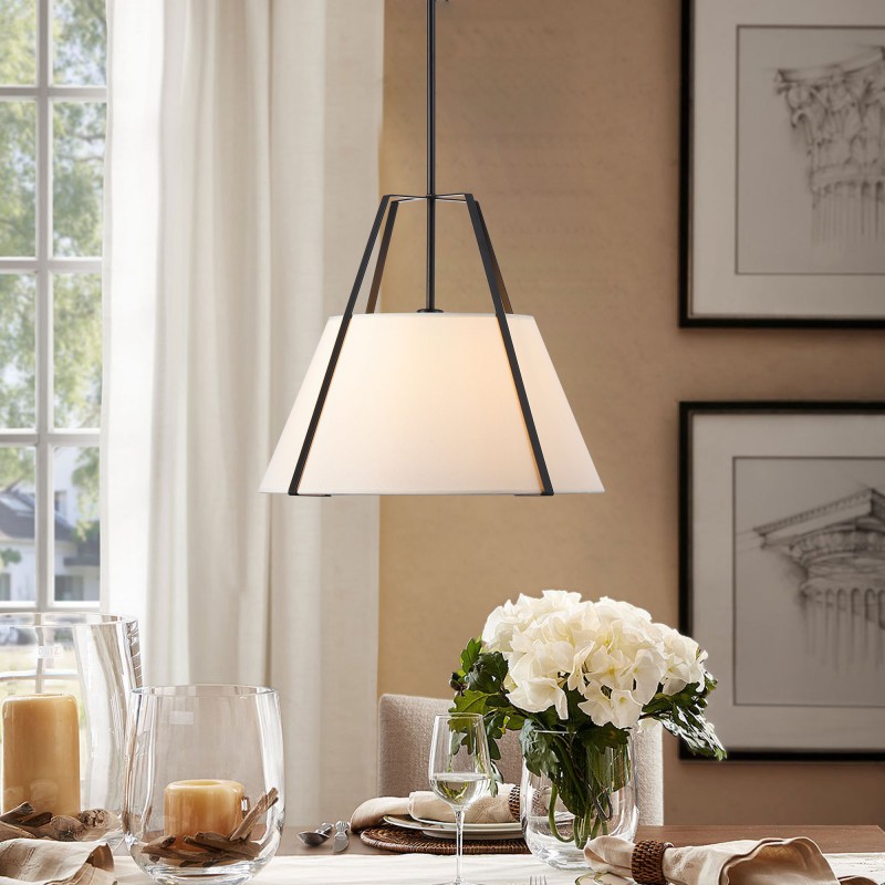 Zevran Farmhouse Metal Cone Fabric Pendant Light