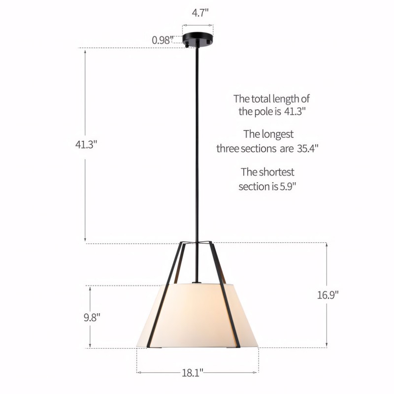 Zevran Farmhouse Metal Cone Fabric Pendant Light