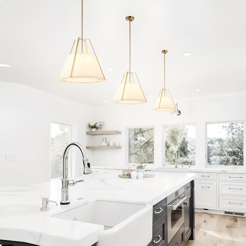Zevran Farmhouse Metal Cone Fabric Pendant Light