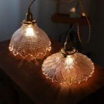 Gyran Retro Brass Lace Glass Pendant Light