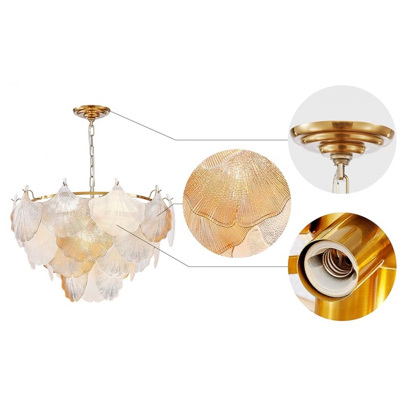 Cyan Champagne Ginkgo Leaf Textured Glass Chandelier