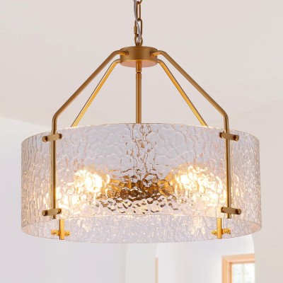 Elys Modern Water Corrugated Glass Drum Shade Pendant Light