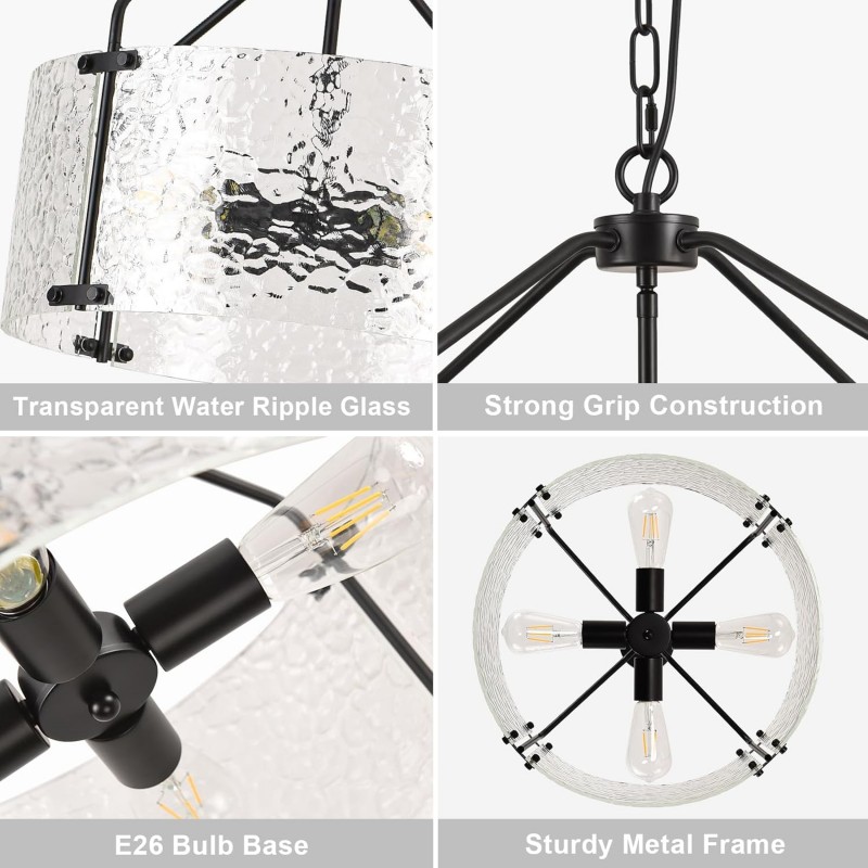 Elys Modern Water Corrugated Glass Drum Shade Pendant Light