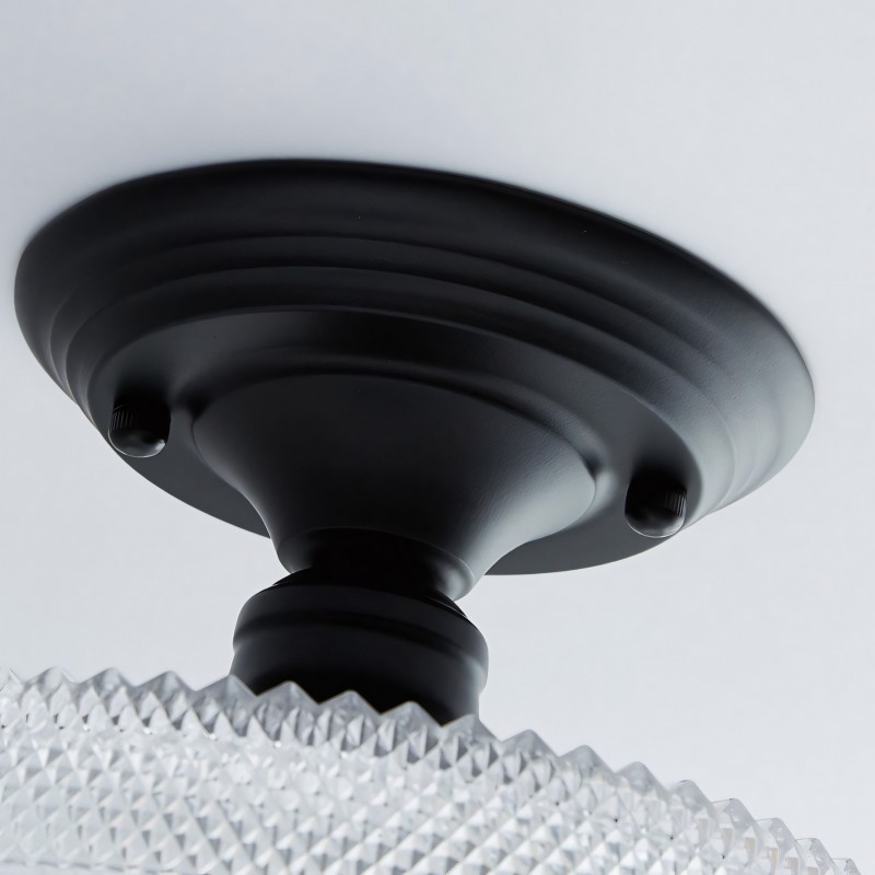 Zorath Small Black Metal Textured Glass Ceiling Light