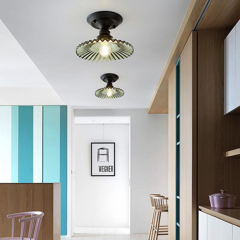 Zorath Small Black Metal Textured Glass Ceiling Light