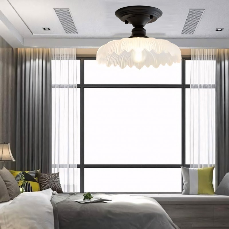 Zorath Small Black Metal Textured Glass Ceiling Light
