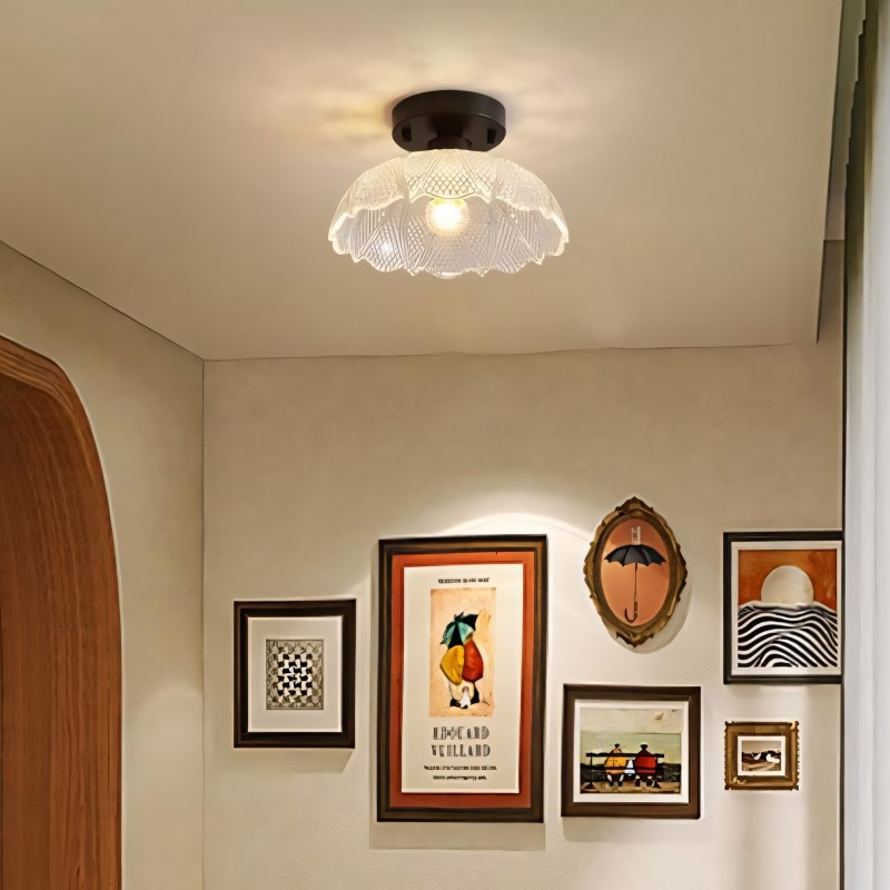 Zorath Small Black Metal Textured Glass Ceiling Light