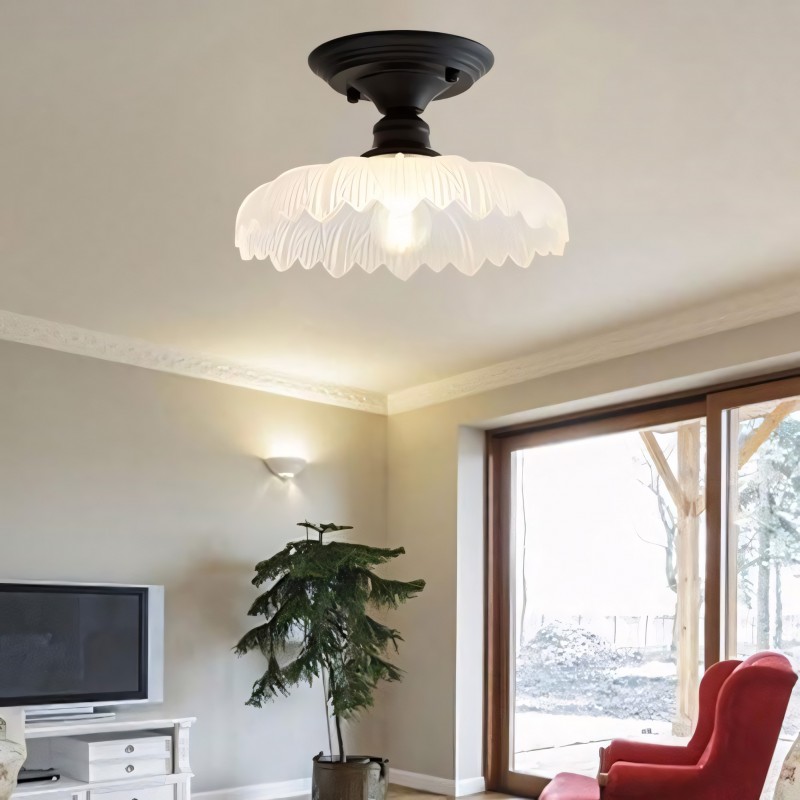 Zorath Small Black Metal Textured Glass Ceiling Light