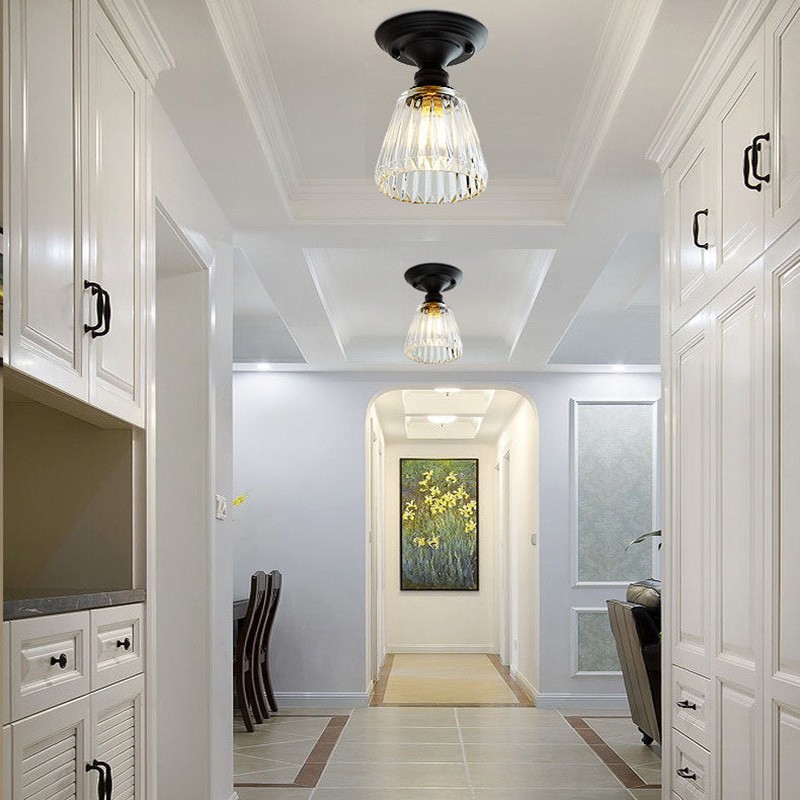 Zorath Small Black Metal Textured Glass Ceiling Light