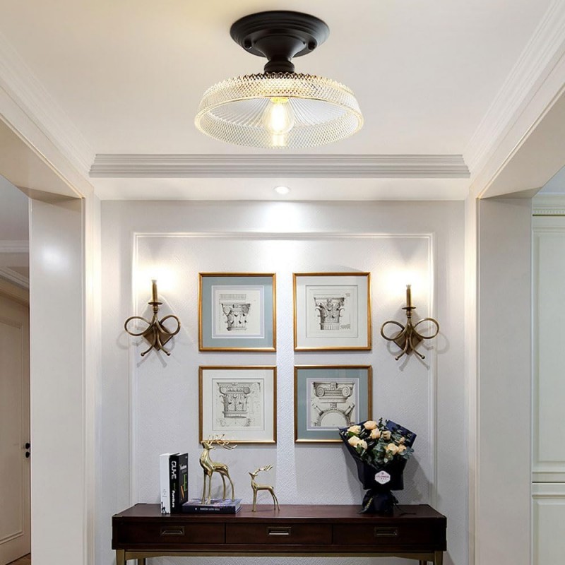 Zorath Small Black Metal Textured Glass Ceiling Light