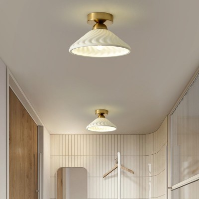 Rethen Light Luxury White Round Textured Ceramic Ceiling Light