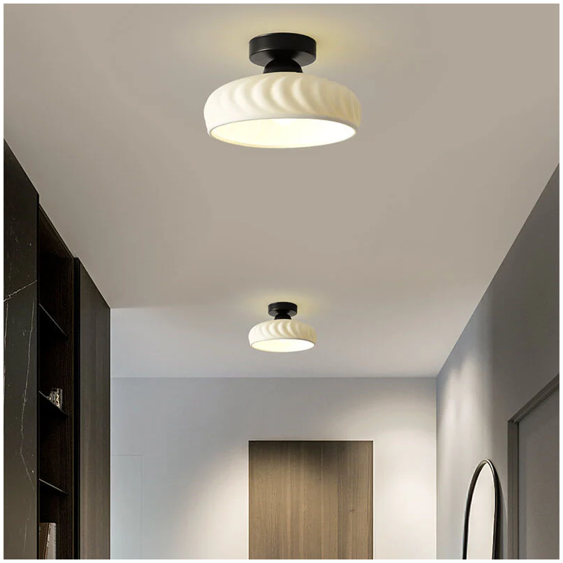 Rethen Light Luxury White Round Textured Ceramic Ceiling Light