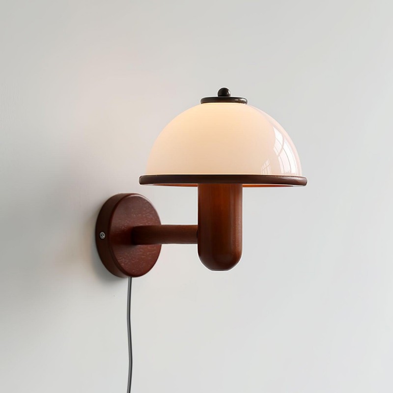 Zera Wood Mushroom White Milk Shade Plug In Sconce