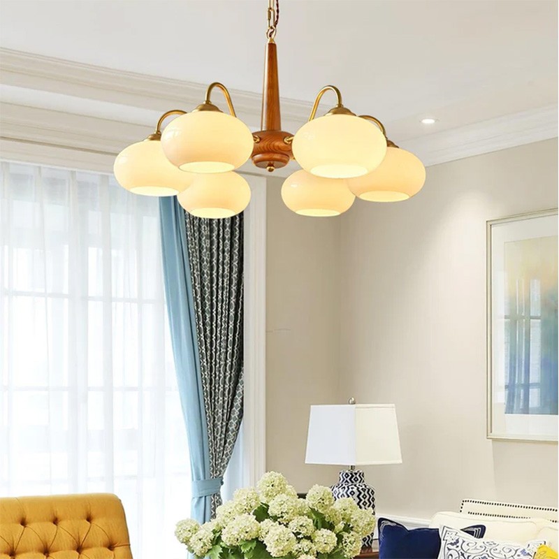 Xyrian Farmhouse Wood White Bauhaus Persimmon Chandelier