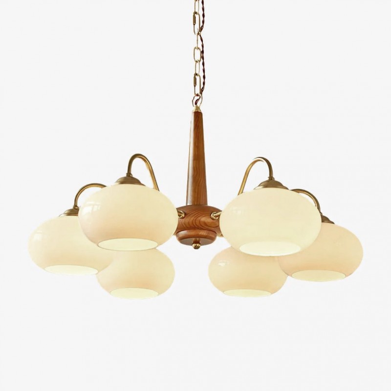 Xyrian Farmhouse Wood White Bauhaus Persimmon Chandelier