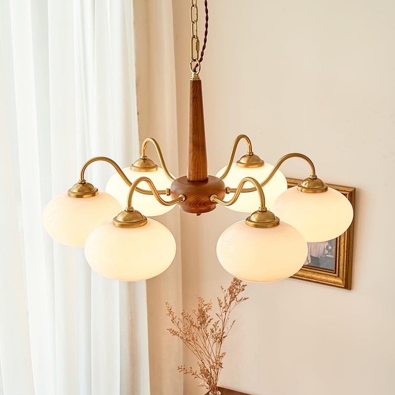 Xyrian Farmhouse Wood White Bauhaus Persimmon Chandelier
