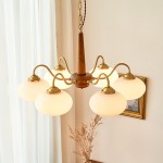 Xyrian Farmhouse Wood White Bauhaus Persimmon Chandelier