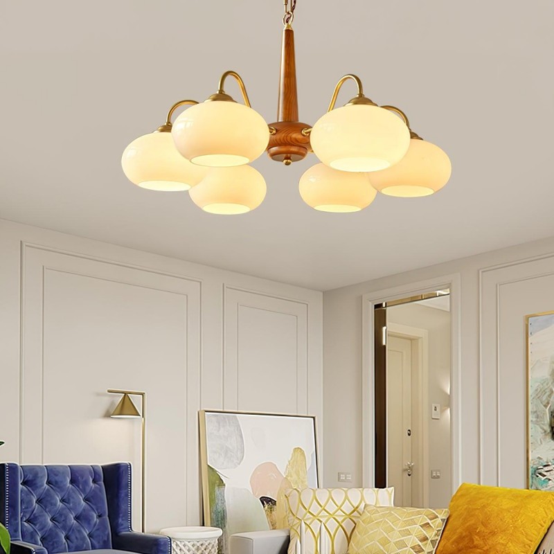 Xyrian Farmhouse Wood White Bauhaus Persimmon Chandelier