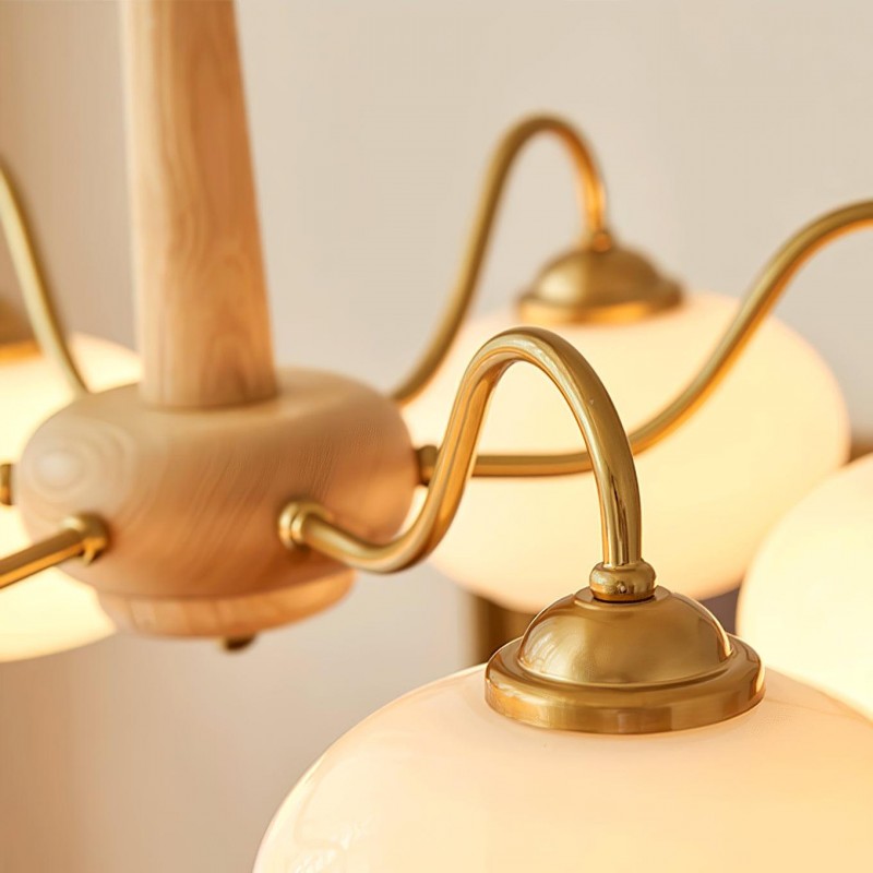 Xyrian Farmhouse Wood White Bauhaus Persimmon Chandelier