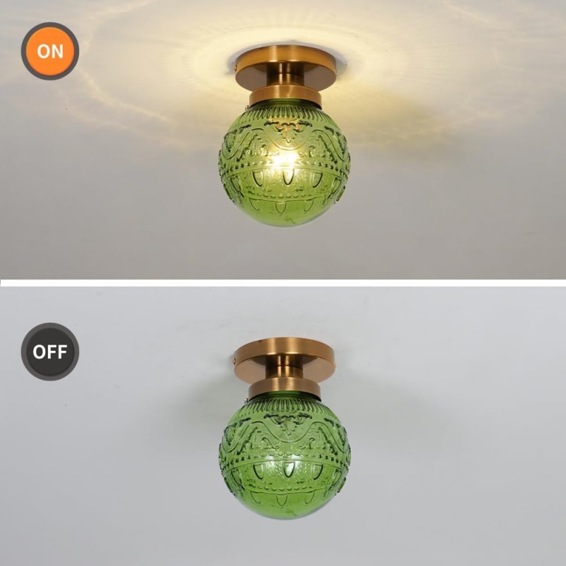 Ixionis Vintage Engraved Pattern Globe Glass Flush Mount Ceiling Light