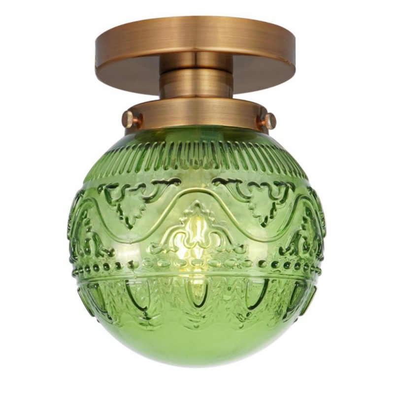 Ixionis Vintage Engraved Pattern Globe Glass Flush Mount Ceiling Light
