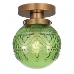 Ixionis Vintage Engraved Pattern Globe Glass Flush Mount Ceiling Light