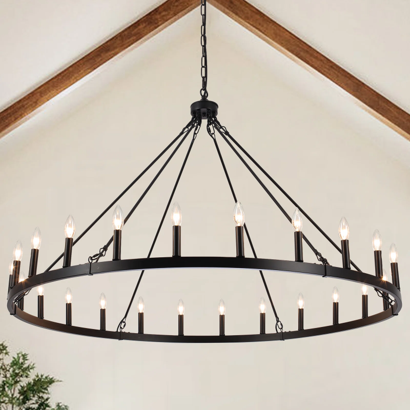 Raeth Farmhouse 24 Lights Wagon Wheel Candle Style Chandelier