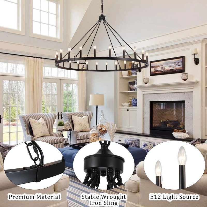 Raeth Farmhouse 24 Lights Wagon Wheel Candle Style Chandelier