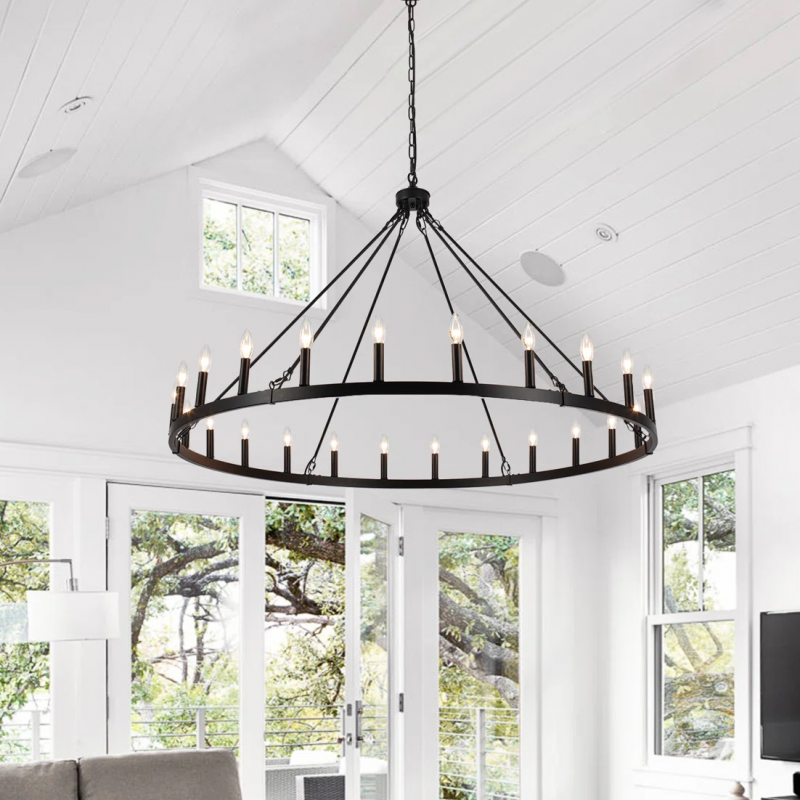 Raeth Farmhouse 24 Lights Wagon Wheel Candle Style Chandelier