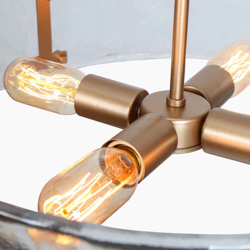 Vornix Modern 4 Light Gold Textured Glass Drum Pendant Light